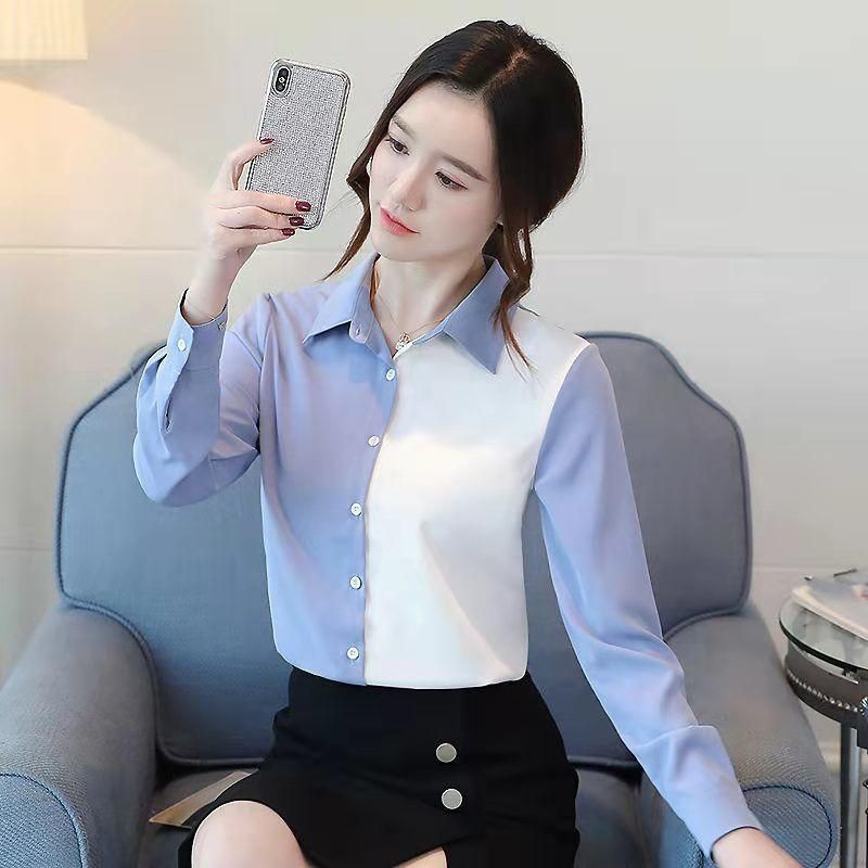 Shirt Women's Long-Sleeved Design Sense Niche Top Women's Contrast Color Loose Shirt High-End Chiffon Shirt Women's Top