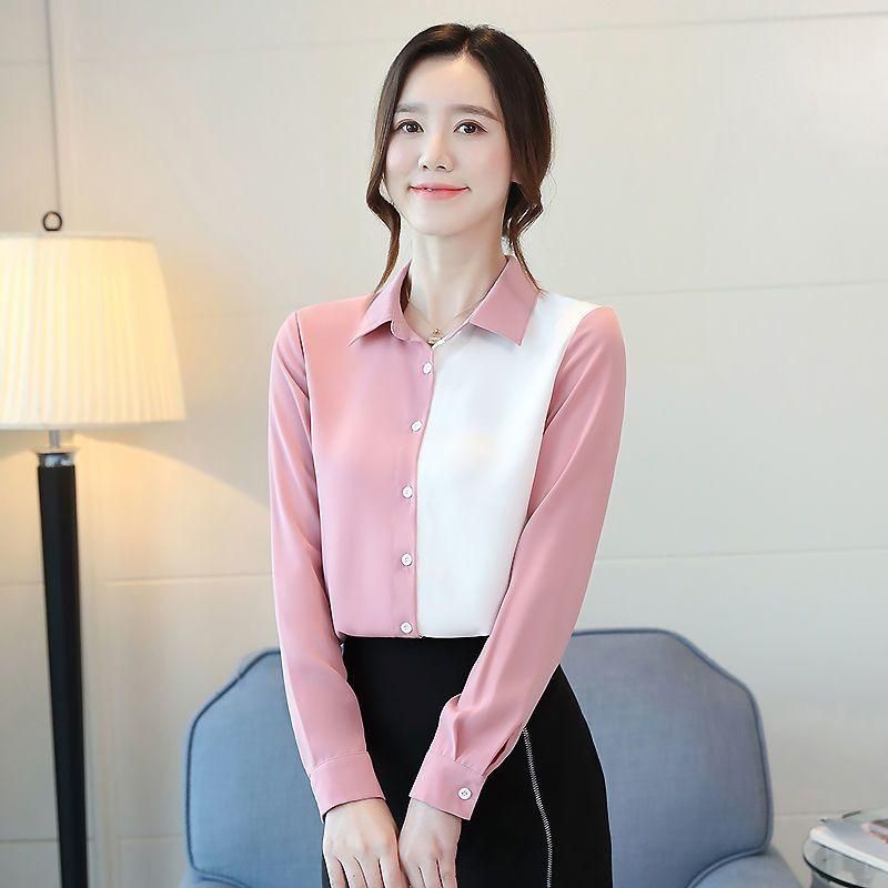 Shirt Women's Long-Sleeved Design Sense Niche Top Women's Contrast Color Loose Shirt High-End Chiffon Shirt Women's Top