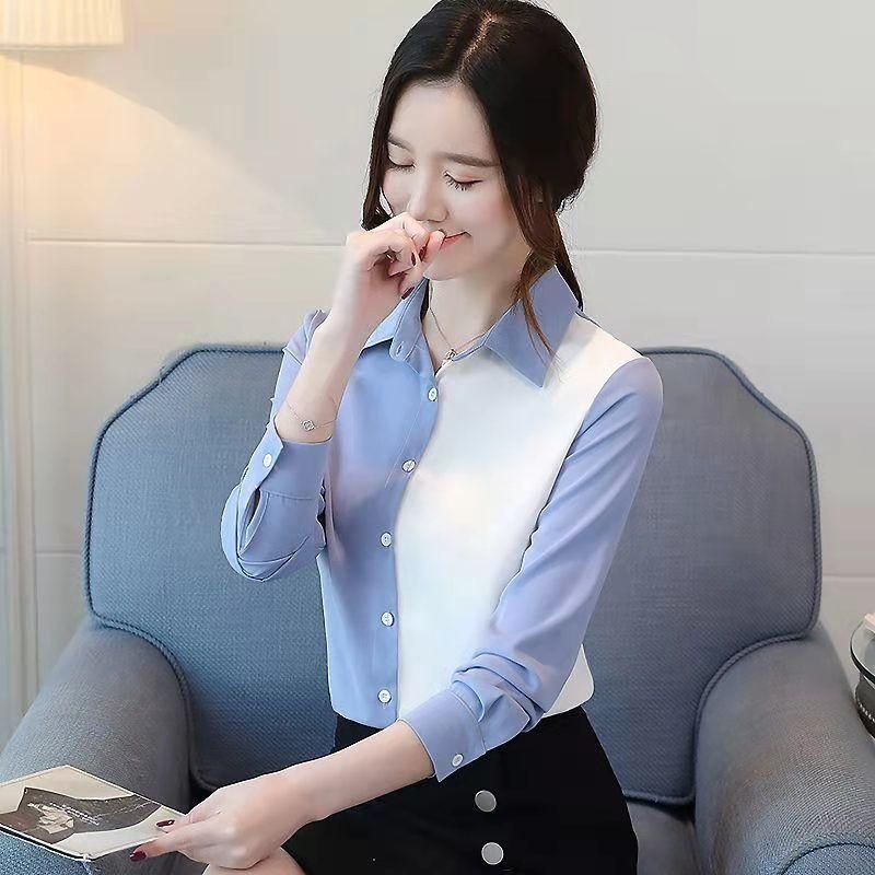 Shirt Women's Long-Sleeved Design Sense Niche Top Women's Contrast Color Loose Shirt High-End Chiffon Shirt Women's Top