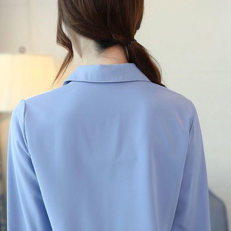 Shirt Women's Long-Sleeved Design Sense Niche Top Women's Contrast Color Loose Shirt High-End Chiffon Shirt Women's Top