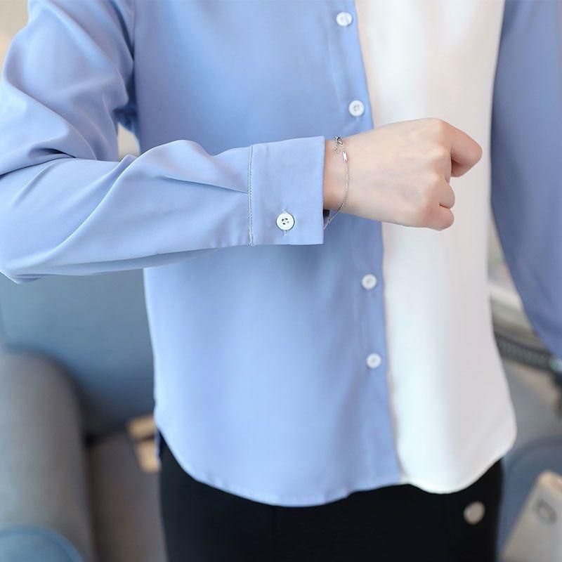 Shirt Women's Long-Sleeved Design Sense Niche Top Women's Contrast Color Loose Shirt High-End Chiffon Shirt Women's Top
