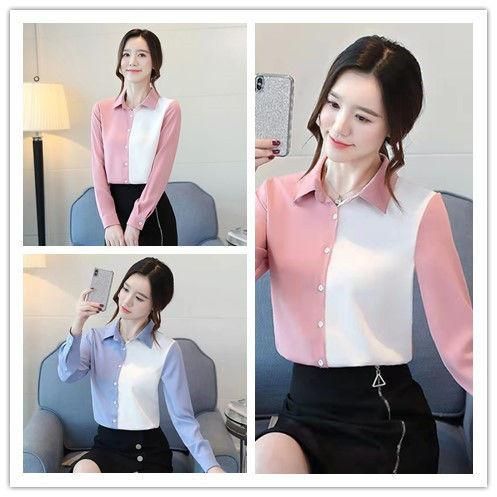 Shirt Women's Long-Sleeved Design Sense Niche Top Women's Contrast Color Loose Shirt High-End Chiffon Shirt Women's Top