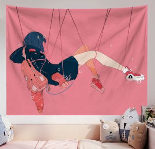 150x130CM School Girl Tapestry Wall Fabric Kawaii Room Decor Anime Wall Carpet Blanket Wall Hanging Coverings Cool Dormitory Bedroom Decor