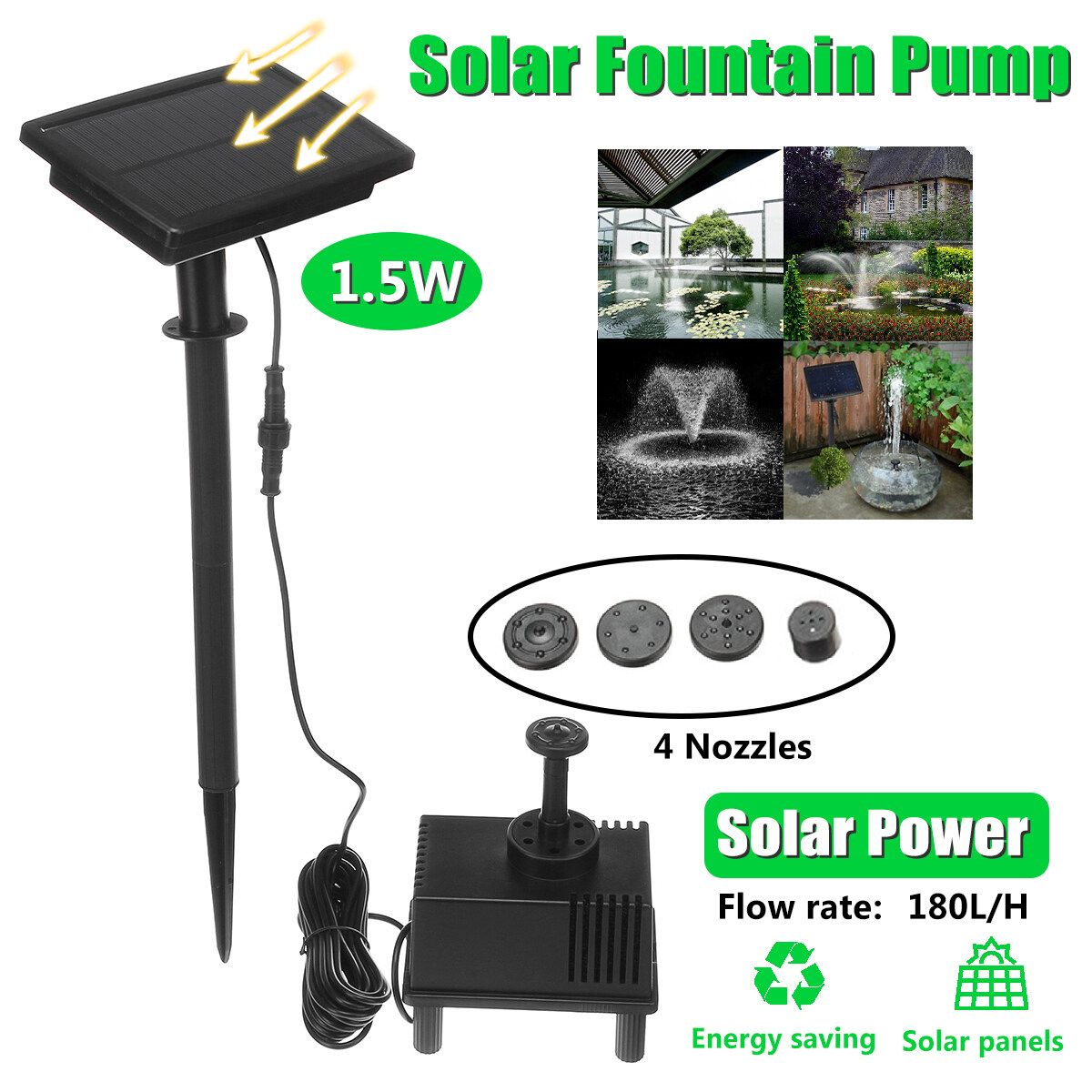 180L/H Flow Auto Solar Powered Fountain Submersible Water Pump Pond Garden Home
