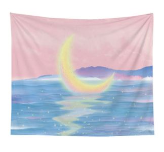 Pink Moon Starry Tapestry Universe Wall Hanging Cute Parapet Tapestries Anime Home Psychedelic Kawaii Room Decor