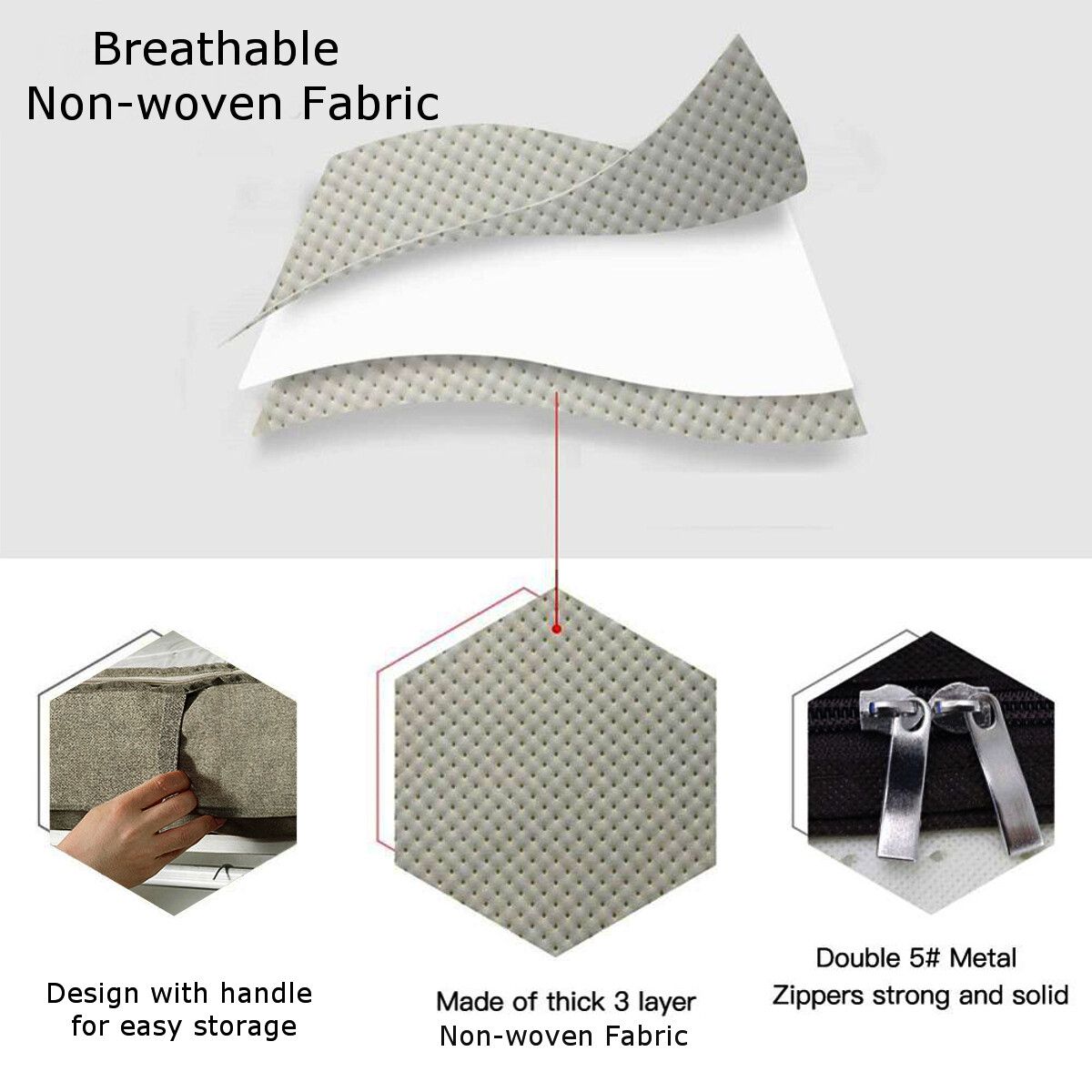 Foldable Non-Woven Fabric Under Bed Storage Bag Containers Clothes Box Zipper Closure Underbed Organizer Home Saving White