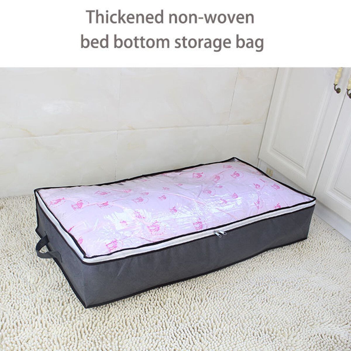 Foldable Non-Woven Fabric Under Bed Storage Bag Containers Clothes Box Zipper Closure Underbed Organizer Home Saving White