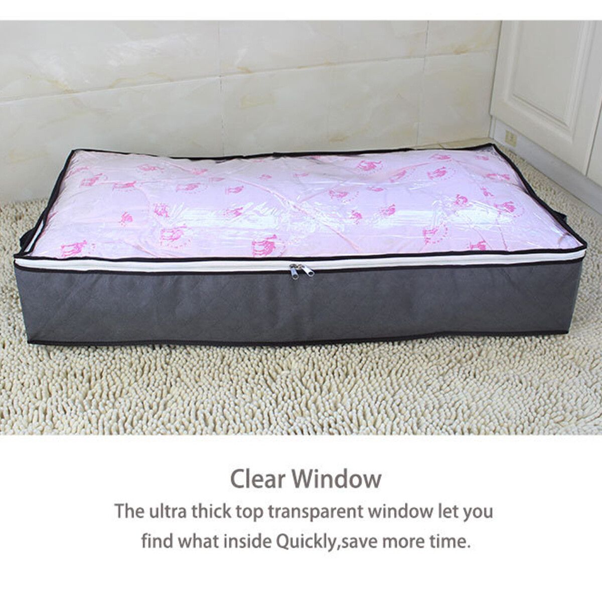 Foldable Non-Woven Fabric Under Bed Storage Bag Containers Clothes Box Zipper Closure Underbed Organizer Home Saving White