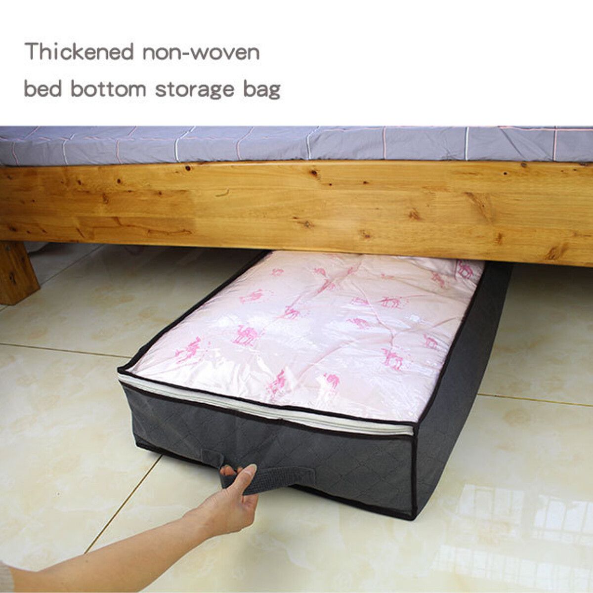 Foldable Non-Woven Fabric Under Bed Storage Bag Containers Clothes Box Zipper Closure Underbed Organizer Home Saving White