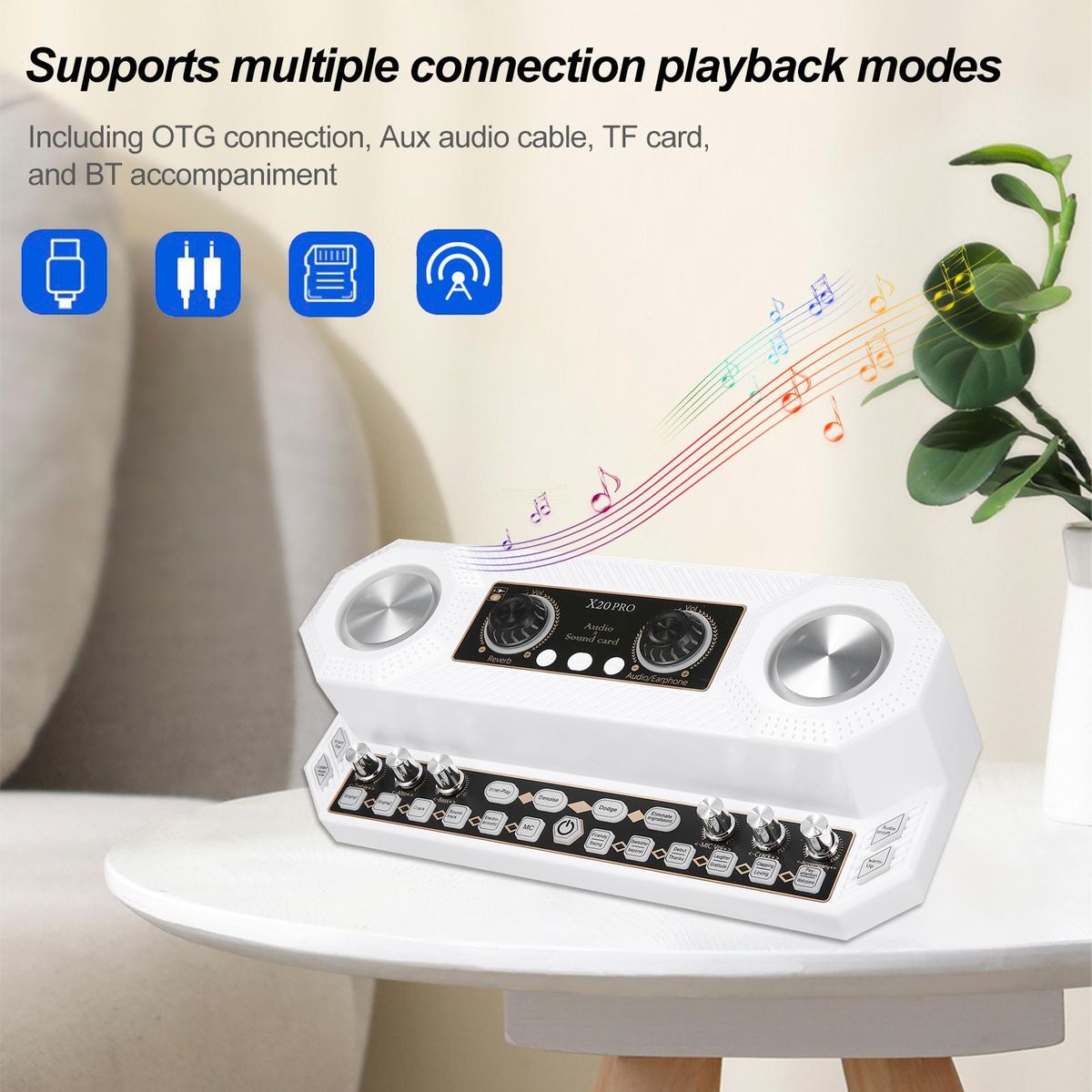 Sound Card & Audio Equipment & Wireless Microphone Set Multifunctional Rechargeable BT Sound Card Electric Sound Broadcast Equipment with Colorful Light Effect for Singing/Live Broadcasting/ Recording Voice and Music Compatib