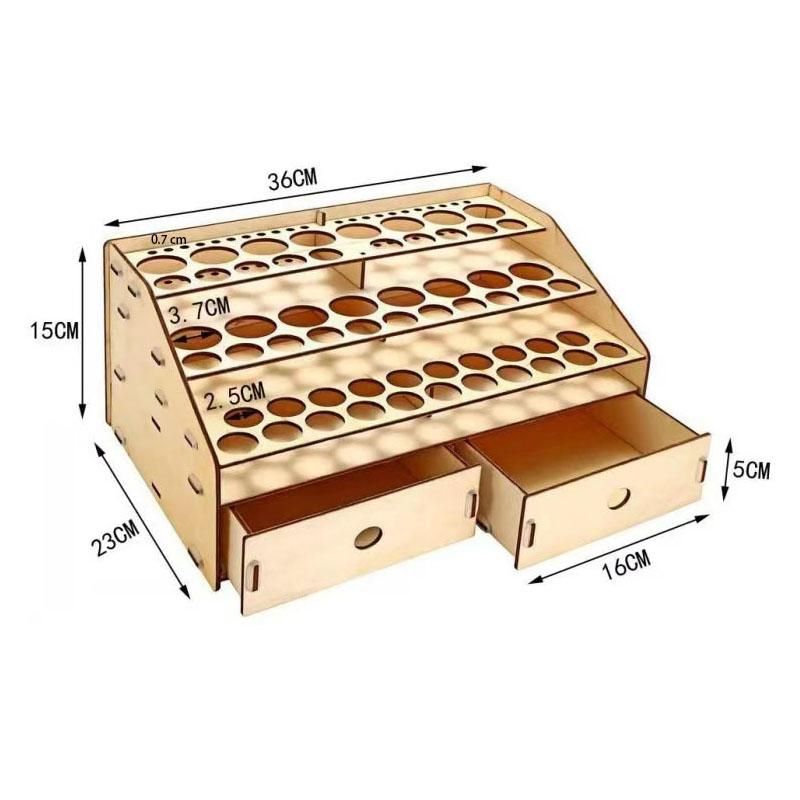 3 Layers Wooden Pigment Bottle Drawer  Storage Organizer Color  Ink Brush Stand Rack Modular Holder 80 Holes