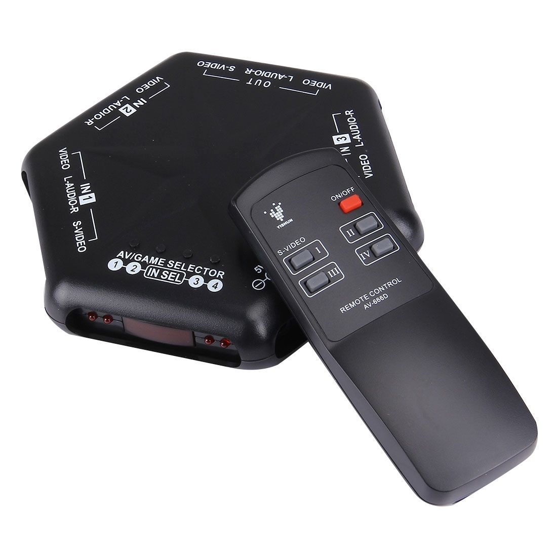AV-666D Multi Box RCA AV Audio-Video Signal Switcher + 3 RCA Cable With Remote Control, 4 Group Input And 1 Group Output System(Black)