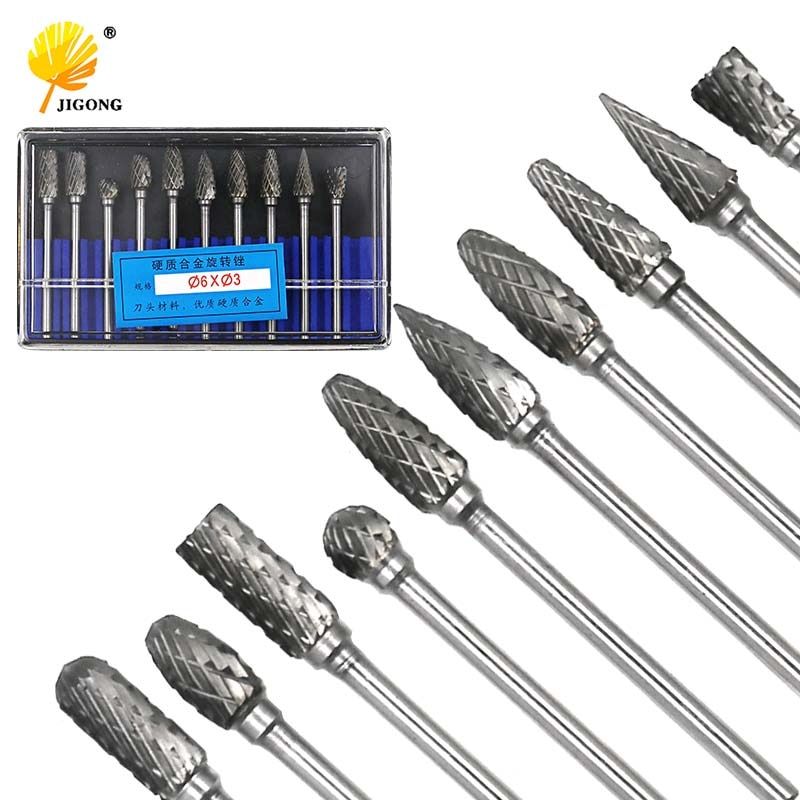 10pcs/set 3*6MM Double Text Head Tungsten Carbide Rotary Tool Point Burr Die Grinder Abrasive Tools Drill Milling Carving Bit