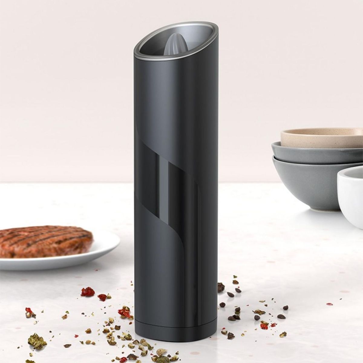 Pepper Grinder with Led Light Ergonomic Pepper Grinder Black
