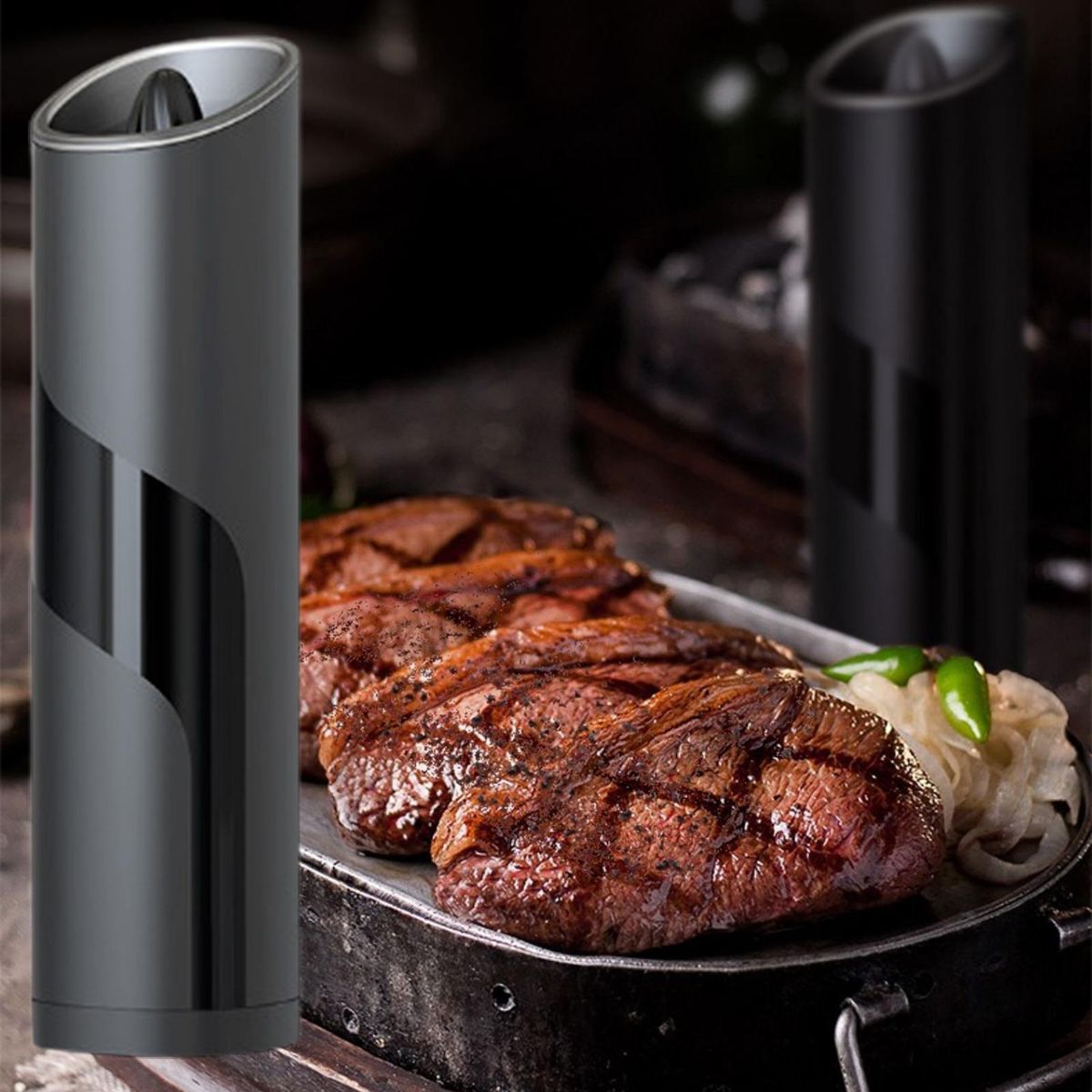 Pepper Grinder with Led Light Ergonomic Pepper Grinder Black