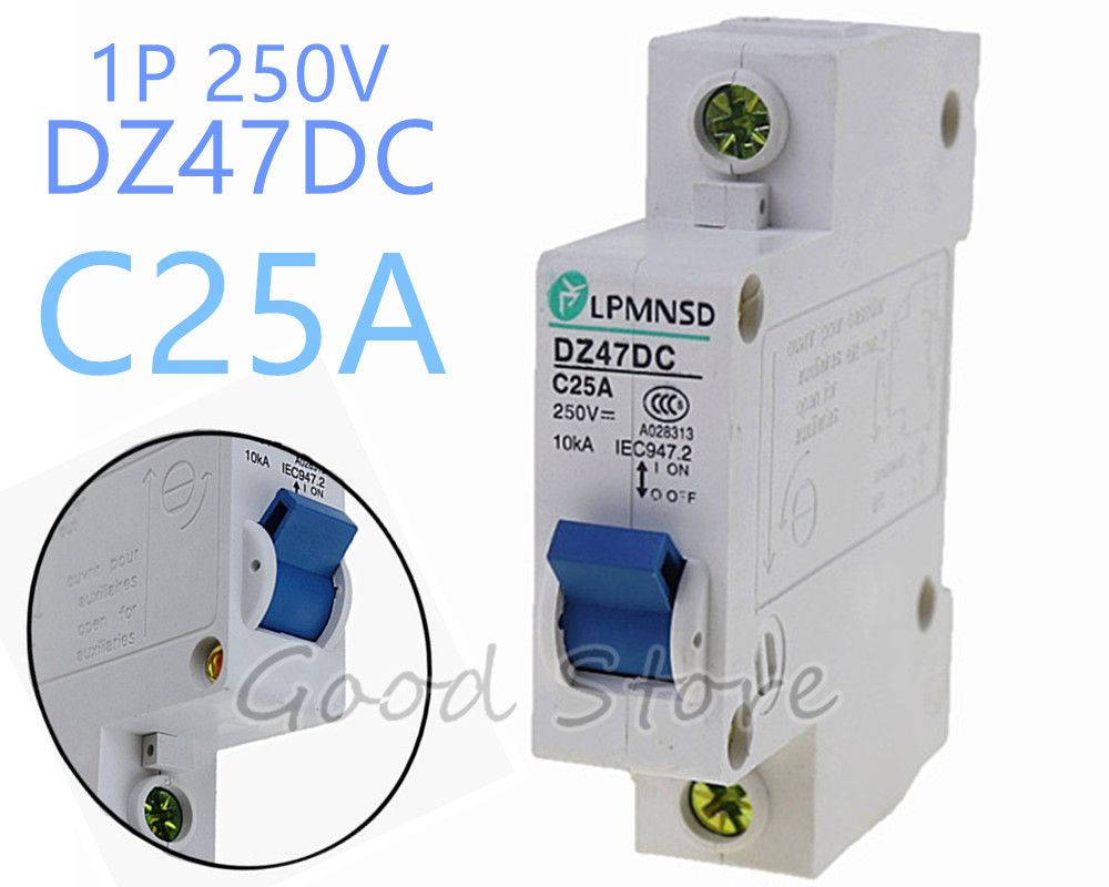 Circuit DC 25A Breaker 1P MCB DZ47 Poles 250V 1