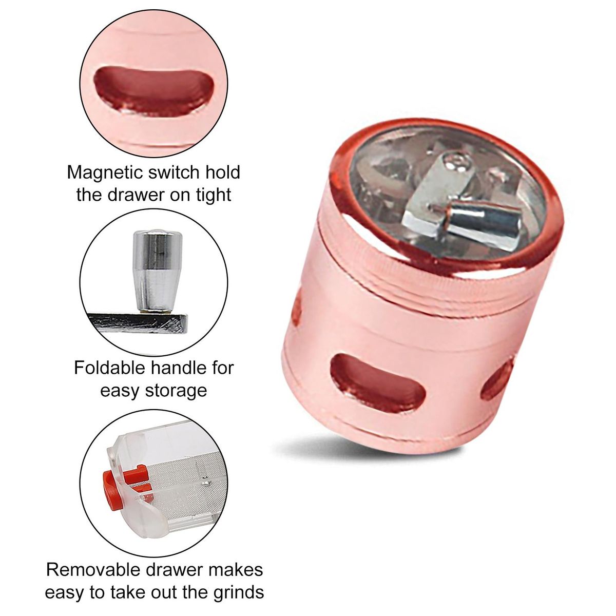 Swing Hand Grinder with Drawers 4-layer Herb Spice Grinder Durable Rose Gold