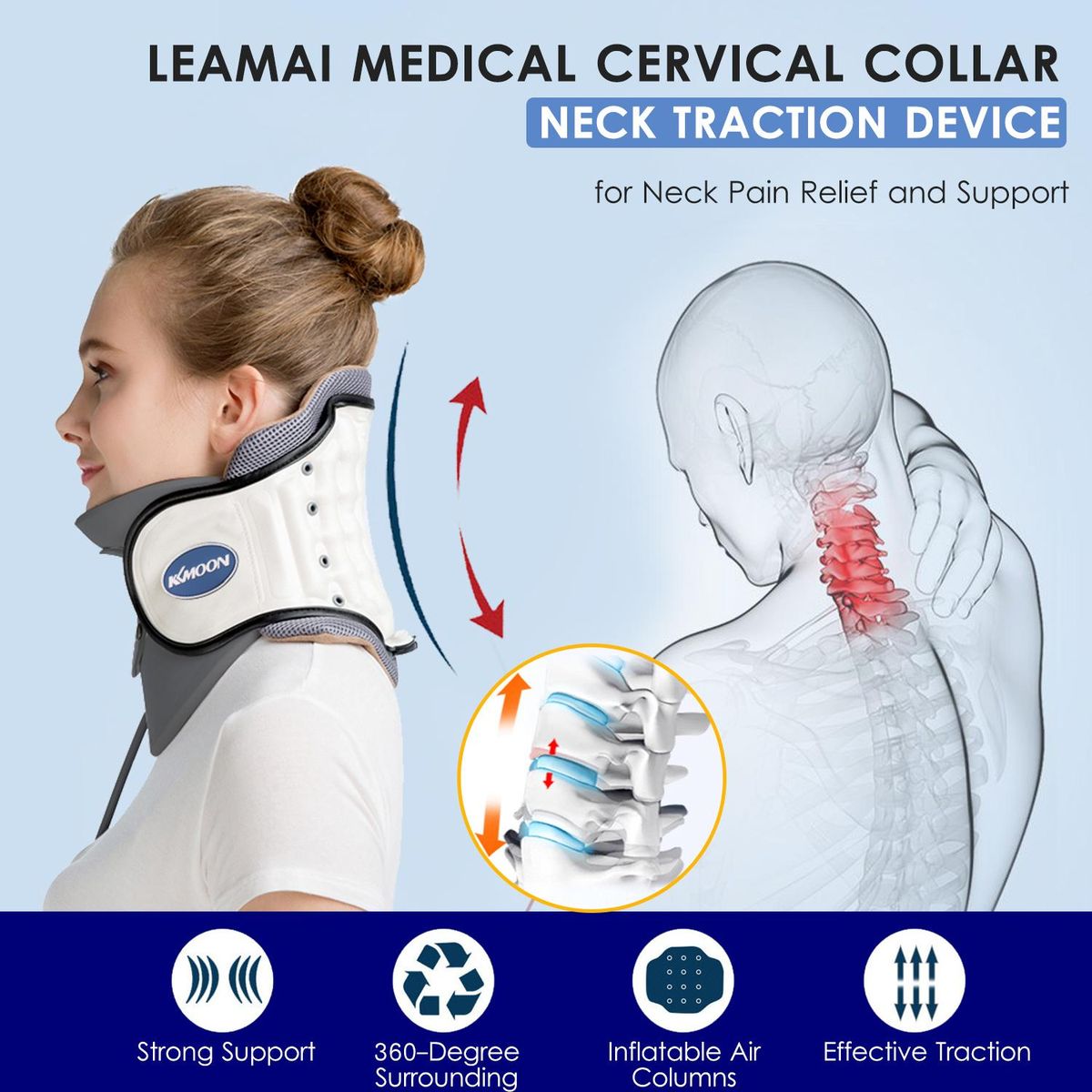 KKmoon Inflatable Medical Neck Cervical Traction Device Relief Neck and Upper Back Pain Portable Home Use Cervical Vertebra Tractor
