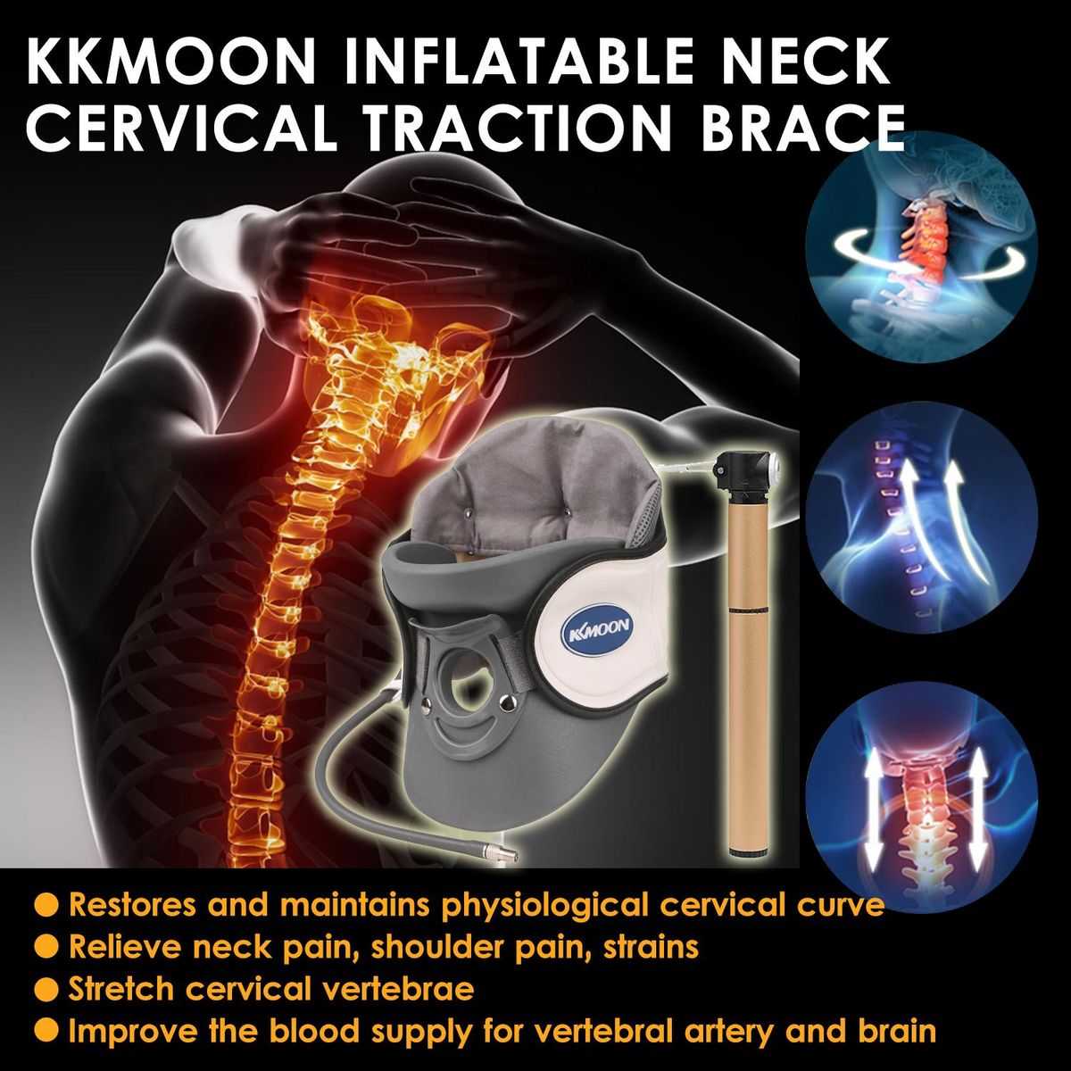 KKmoon Inflatable Medical Neck Cervical Traction Device Relief Neck and Upper Back Pain Portable Home Use Cervical Vertebra Tractor