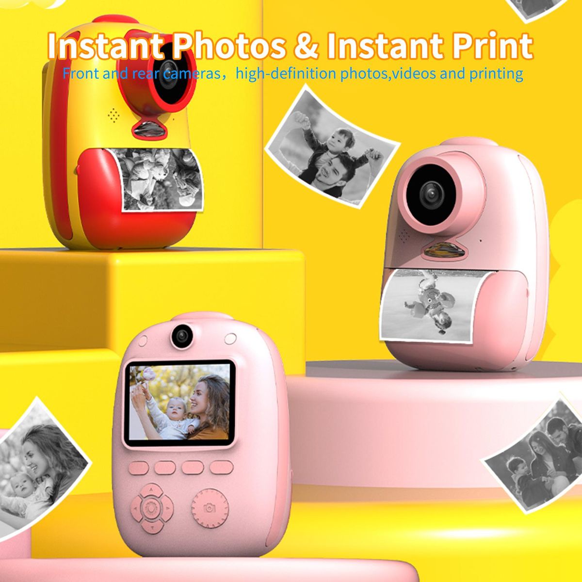 D10 Instant Camera Photo Printer 1080P HD Mini Digital Camera for Kids with LED Fill-in Light Print Paper Cartoon Sticker Color Pencils 16G TF Card Support 10 Times Magnification for Boys Girls