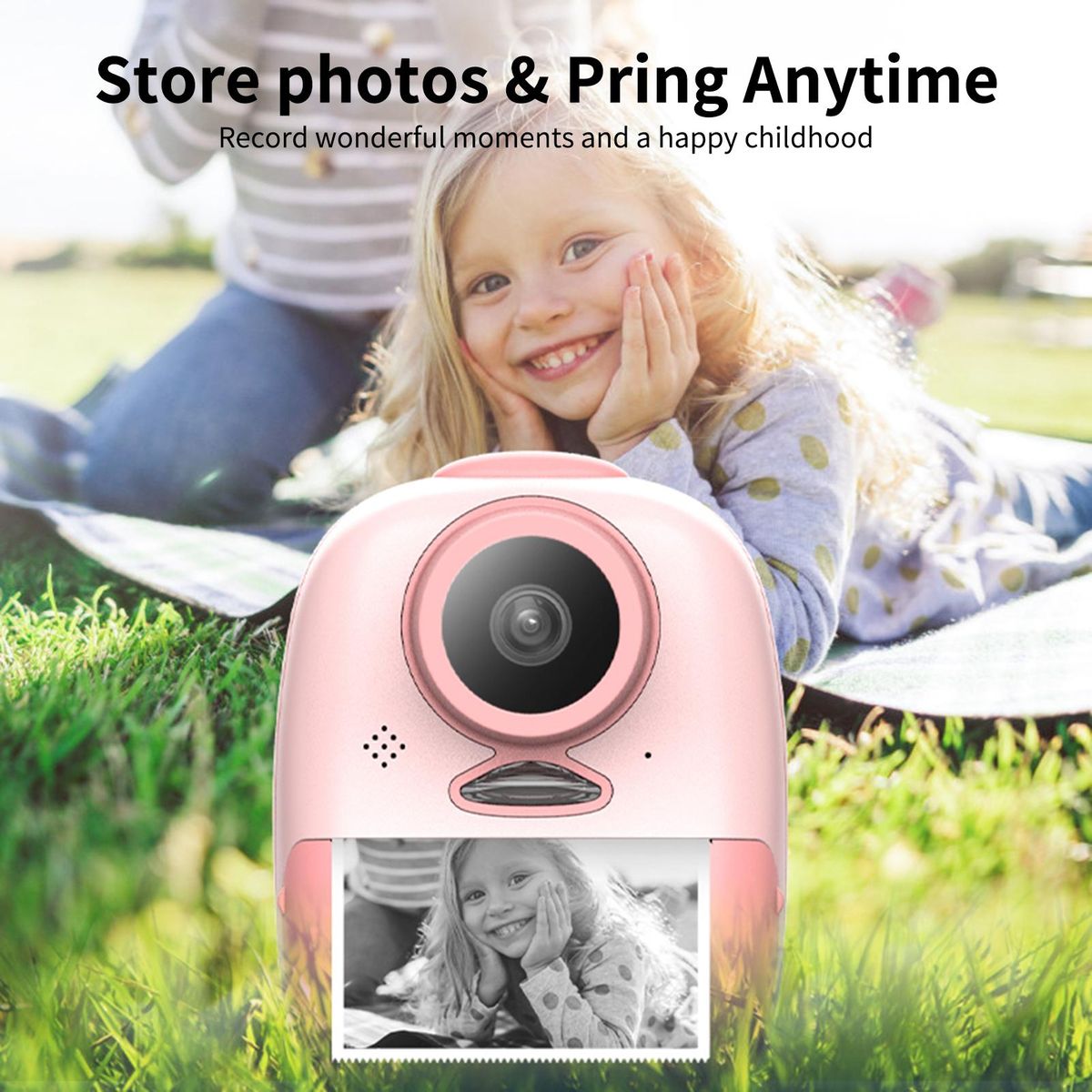 D10 Instant Camera Photo Printer 1080P HD Mini Digital Camera for Kids with LED Fill-in Light Print Paper Cartoon Sticker Color Pencils 16G TF Card Support 10 Times Magnification for Boys Girls