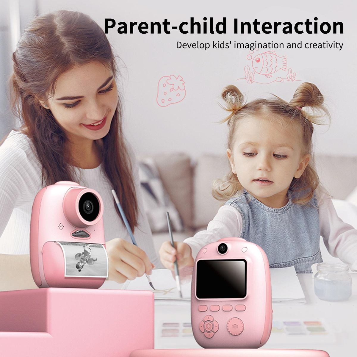 D10 Instant Camera Photo Printer 1080P HD Mini Digital Camera for Kids with LED Fill-in Light Print Paper Cartoon Sticker Color Pencils 16G TF Card Support 10 Times Magnification for Boys Girls