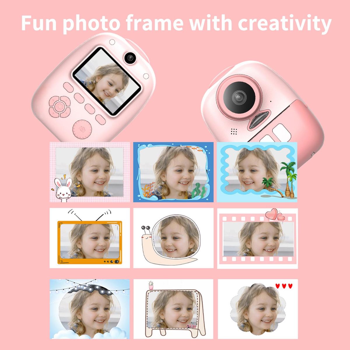 D10 Instant Camera Photo Printer 1080P HD Mini Digital Camera for Kids with LED Fill-in Light Print Paper Cartoon Sticker Color Pencils 16G TF Card Support 10 Times Magnification for Boys Girls