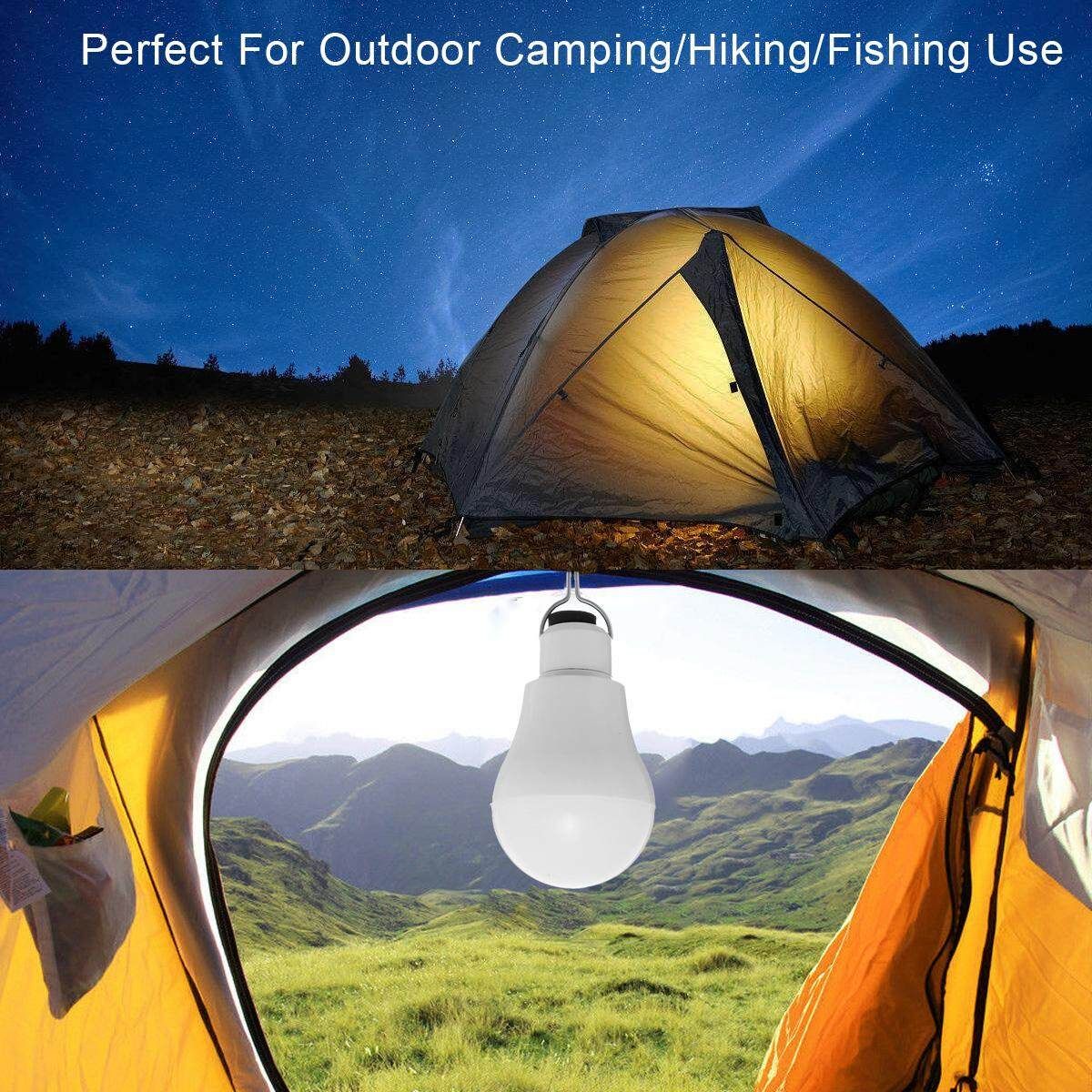 5W Solar Panel LED Light USB Powered Bulb Indoor Outdoor Camping Emergency Lamp