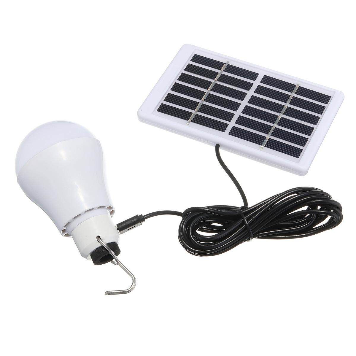 5W Solar Panel LED Light USB Powered Bulb Indoor Outdoor Camping Emergency Lamp