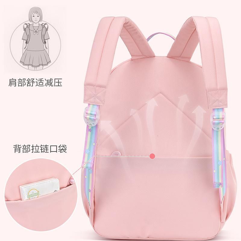 New schoolbags for primary school students grades 1-3-6 waterproof wholesale Korean version of the burden relief ridge cute children's backpack 318 Powder with Blue Large + Tutorial Bag
