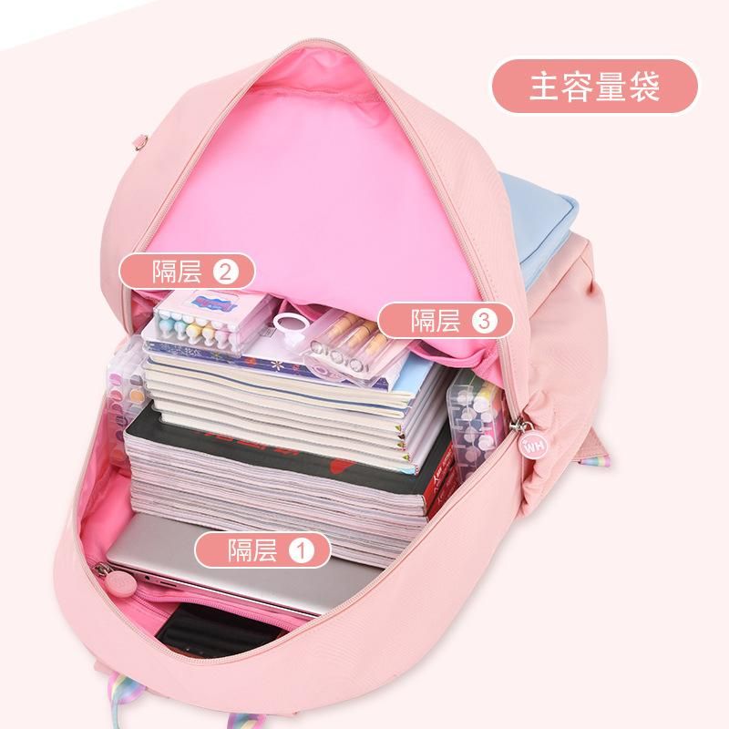 New schoolbags for primary school students grades 1-3-6 waterproof wholesale Korean version of the burden relief ridge cute children's backpack 318 Powder with Blue Large + Tutorial Bag