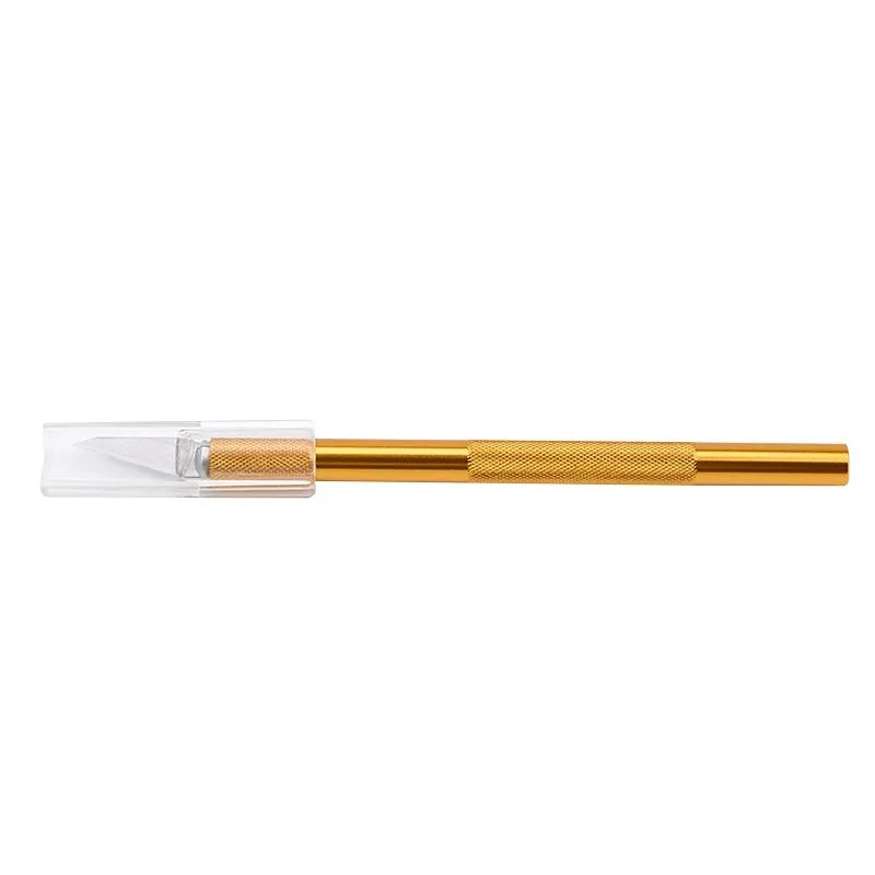 Non-slip Metal Scalpel Tool Set Tool Carving Craft Knife + 6 Blade- Gold