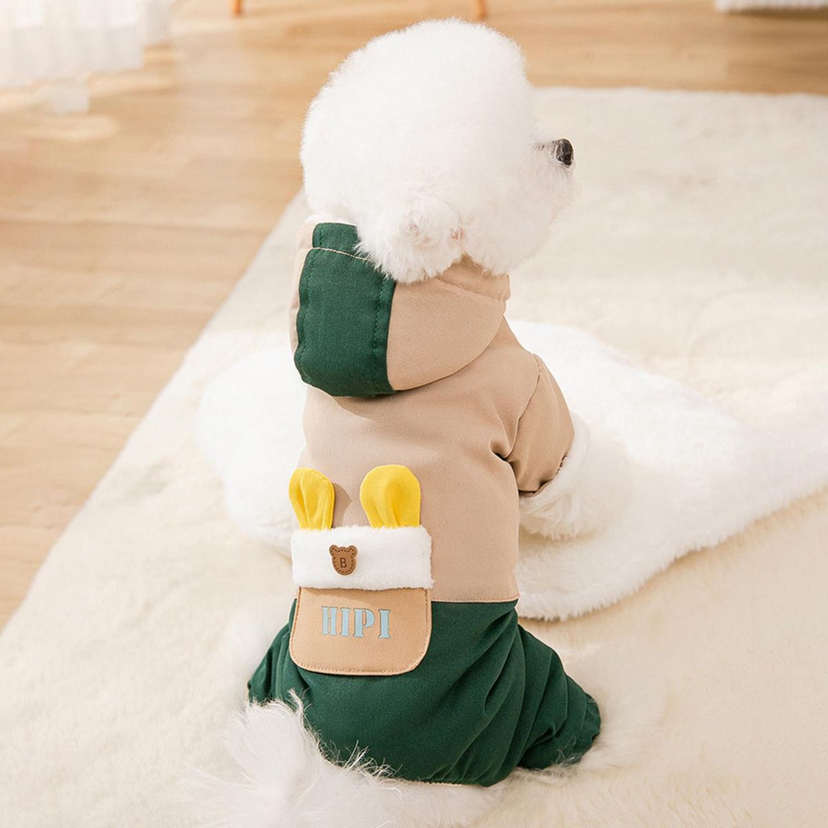 Dog Jacket Dog Puppy Hooded Four-legged Winter Clothes Brown