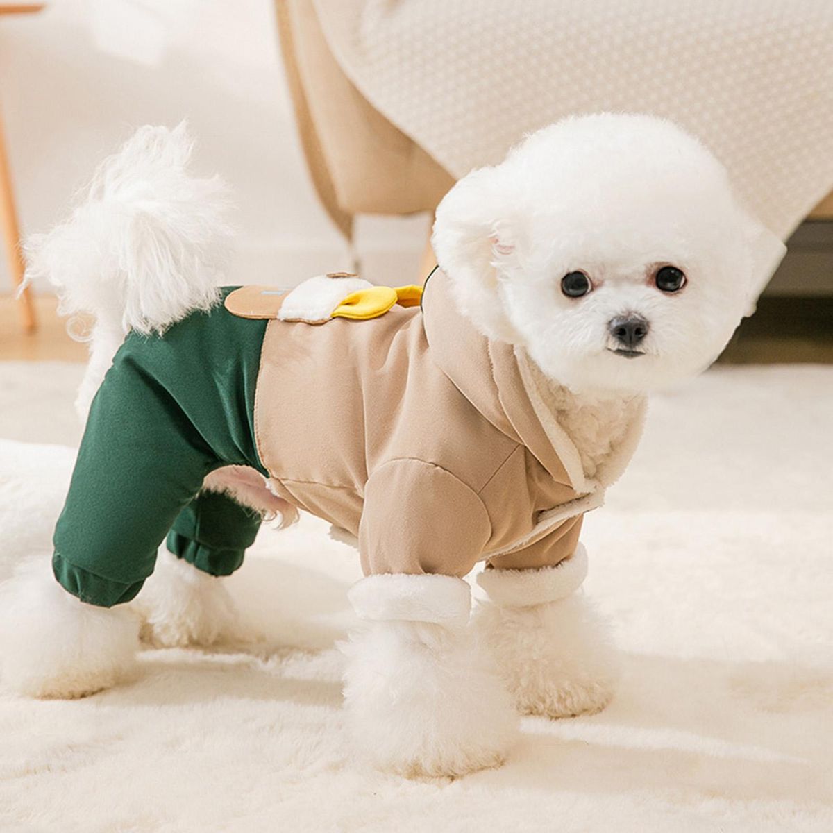 Dog Jacket Dog Puppy Hooded Four-legged Winter Clothes Brown