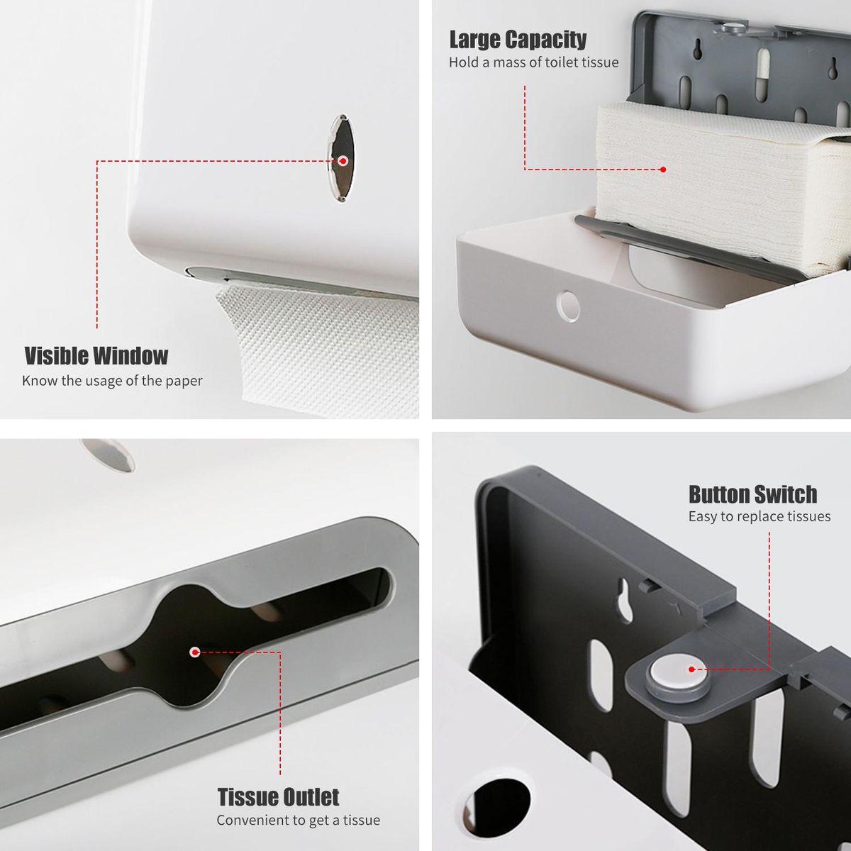 Paper Towel Dispenser No Drilling Wall Mounted Paper Towel Holder Dispenser Bathroom Toilet Tissue Dispenser Kitchen Paper Towel Dispenser with Nail-free Screw Sticker