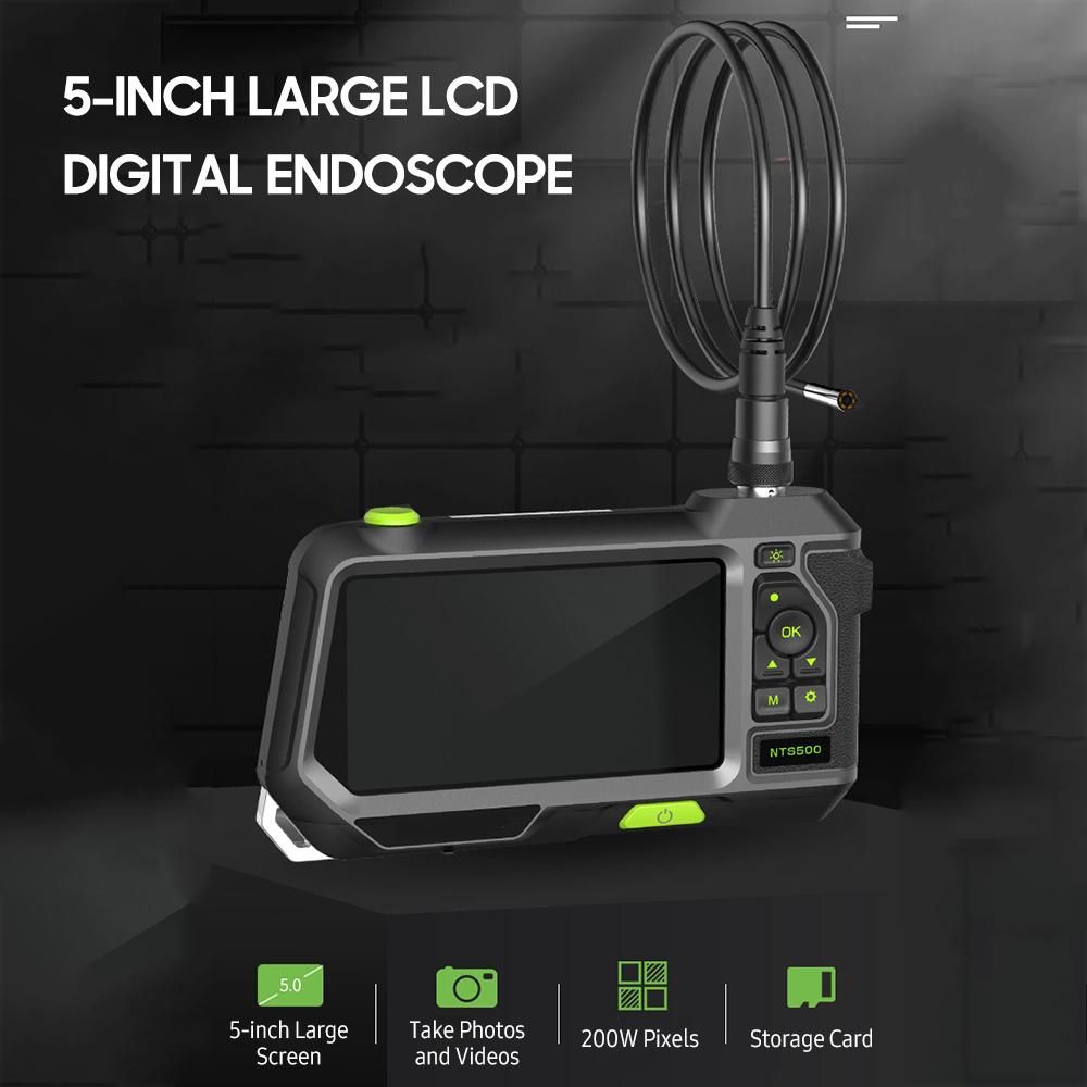 5-inch Large LCD Digital Endoscope 8mm Dual-lens Industrial Endoscope Borescope Automotive Inspection Camera with 4 LEDs Light IP67 Waterproof Lens with 5M Wire for Pipe Drain Sewer Plumbing Vent Sewer Inspection