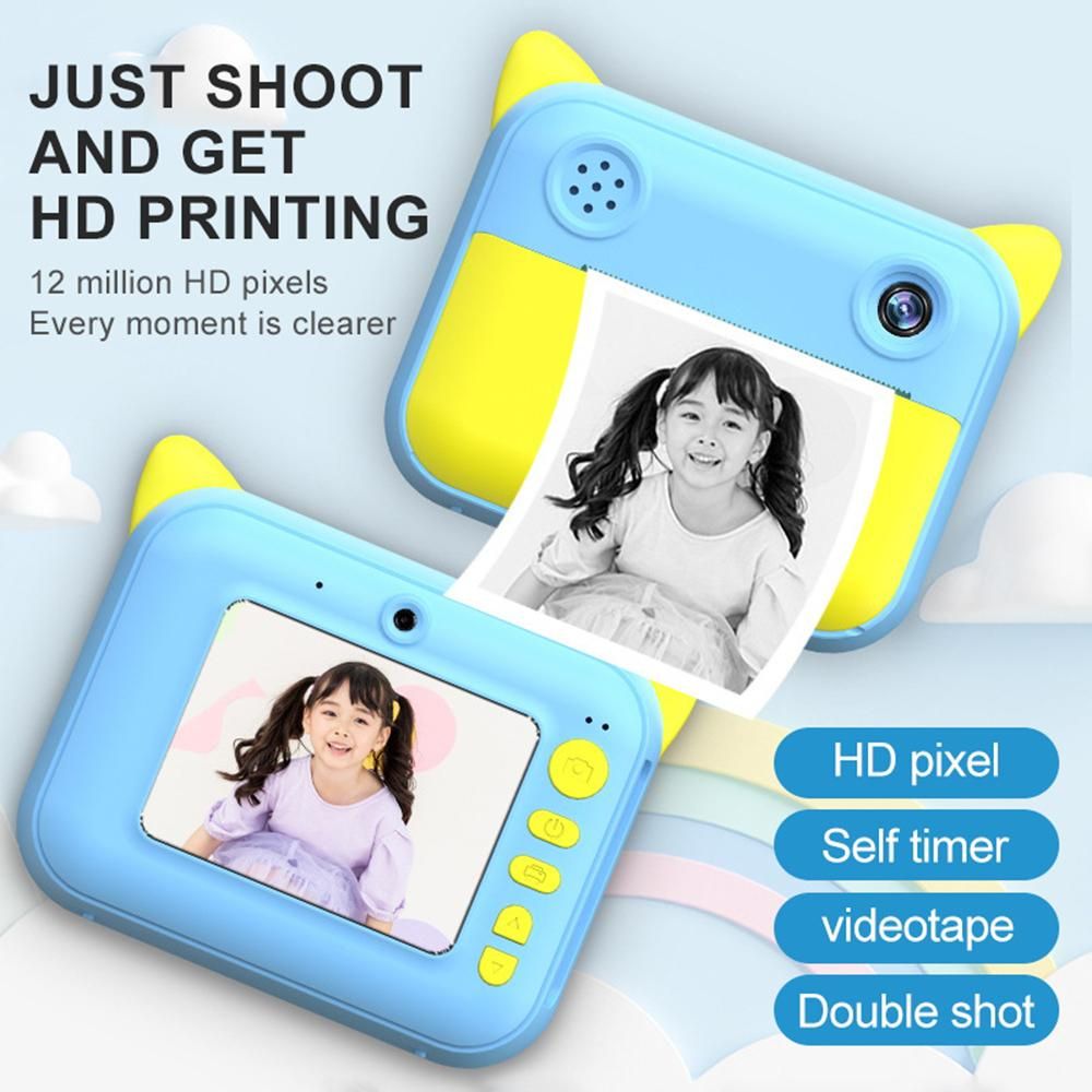 Cute Kids Instant Print Camera 1080P Digital Video Camera Dual Camera Lens 12MP 2.4 Inch LCD Screen Built-in Battery Birthday Festival Christmas Gift for Boys Girls