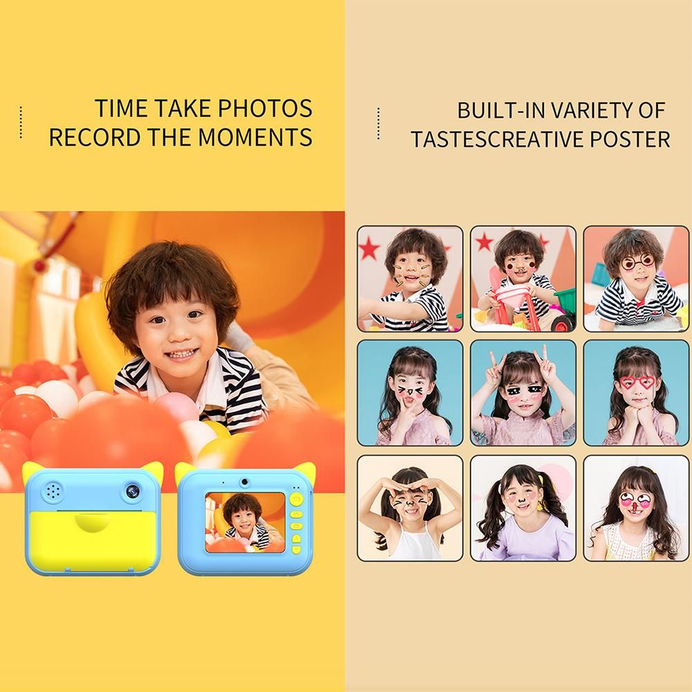 Cute Kids Instant Print Camera 1080P Digital Video Camera Dual Camera Lens 12MP 2.4 Inch LCD Screen Built-in Battery Birthday Festival Christmas Gift for Boys Girls
