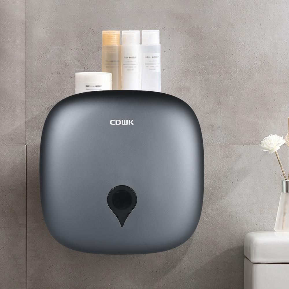 CDWK Wall Mounted Single Jumbo Roll Tissue Dispenser Waterproof Toilet Paper Dispenser Holder for Hotel Restaurant Home Park--Grey