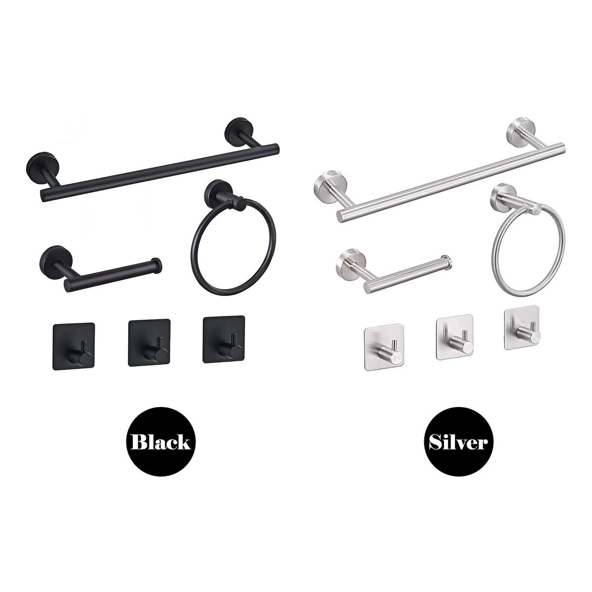 6PCS Bathroom Hardware Set Towel Bar Towel Ring Toilet Paper Holder 3 Hooks Stainless Steel Wall Mounted Drilling Towel Holder Toilet Paper Rack Hanging Hooks