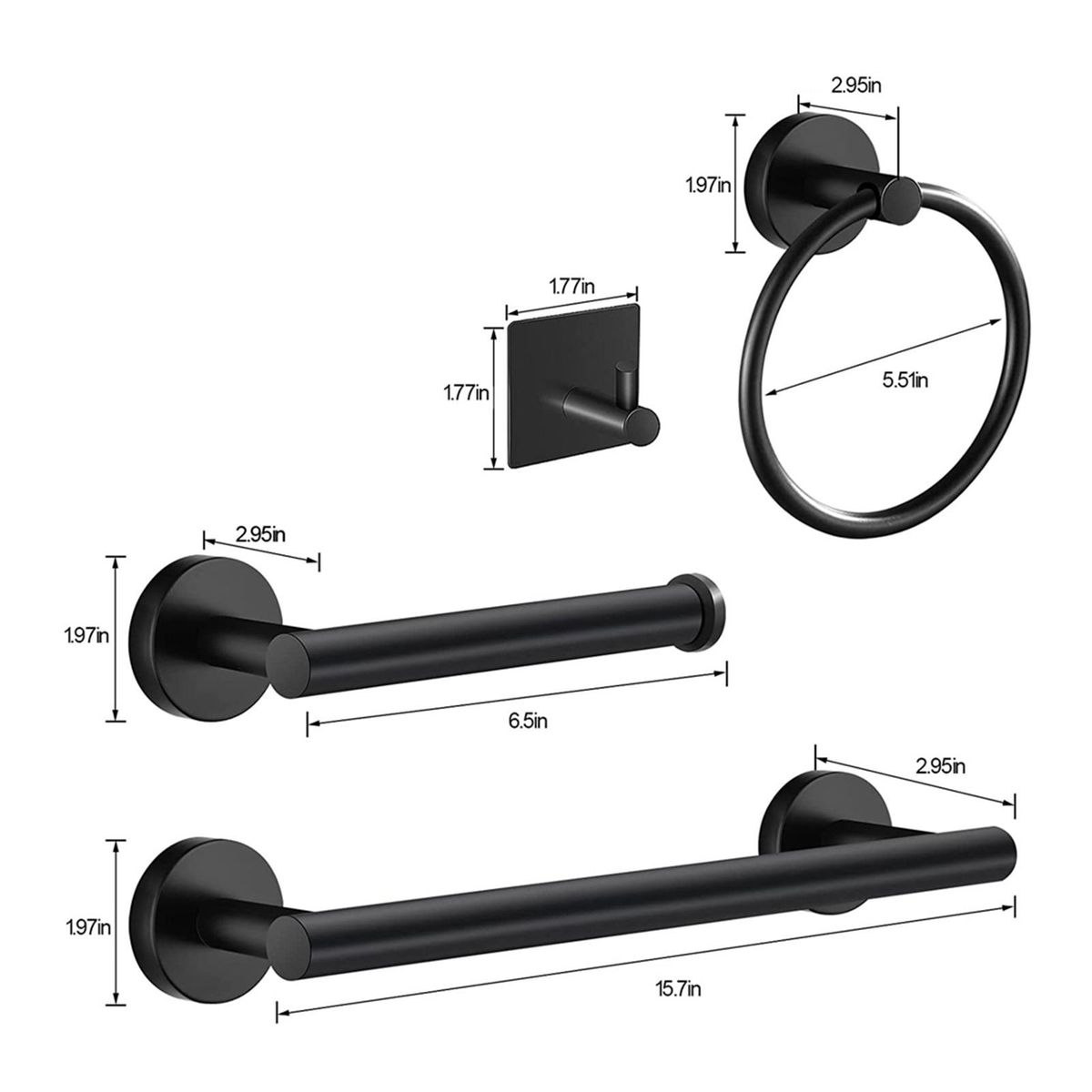 6PCS Bathroom Hardware Set Towel Bar Towel Ring Toilet Paper Holder 3 Hooks Stainless Steel Wall Mounted Drilling Towel Holder Toilet Paper Rack Hanging Hooks