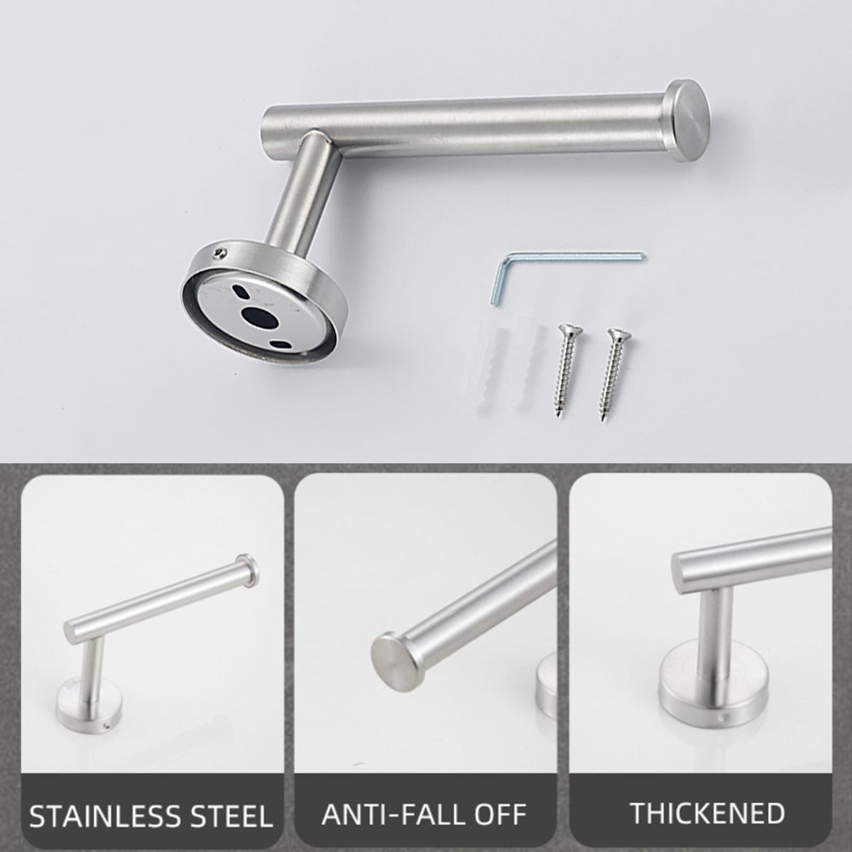 7PCS Bathroom Hardware Set Towel Bar Toilet Paper Holder 4 Hooks Stainless Steel Wall Mounted Drilling Towel Holder Toilet Paper Rack Hanging Hooks