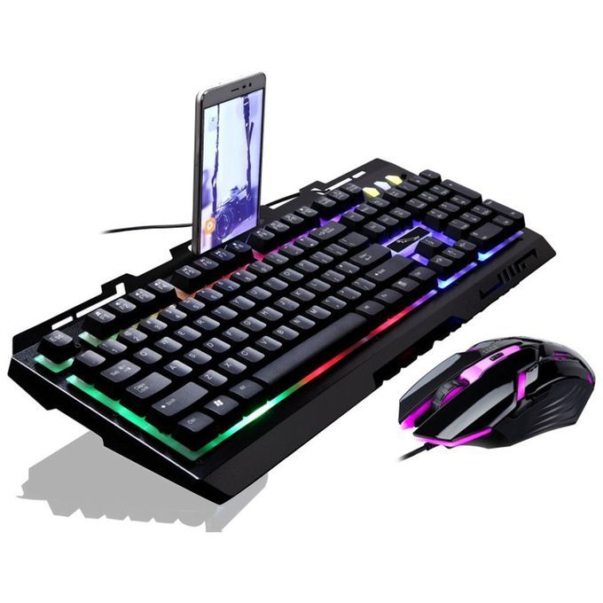 G700 Game Luminous USB Wired Mouse And Keyboard Suit With     Lights-black