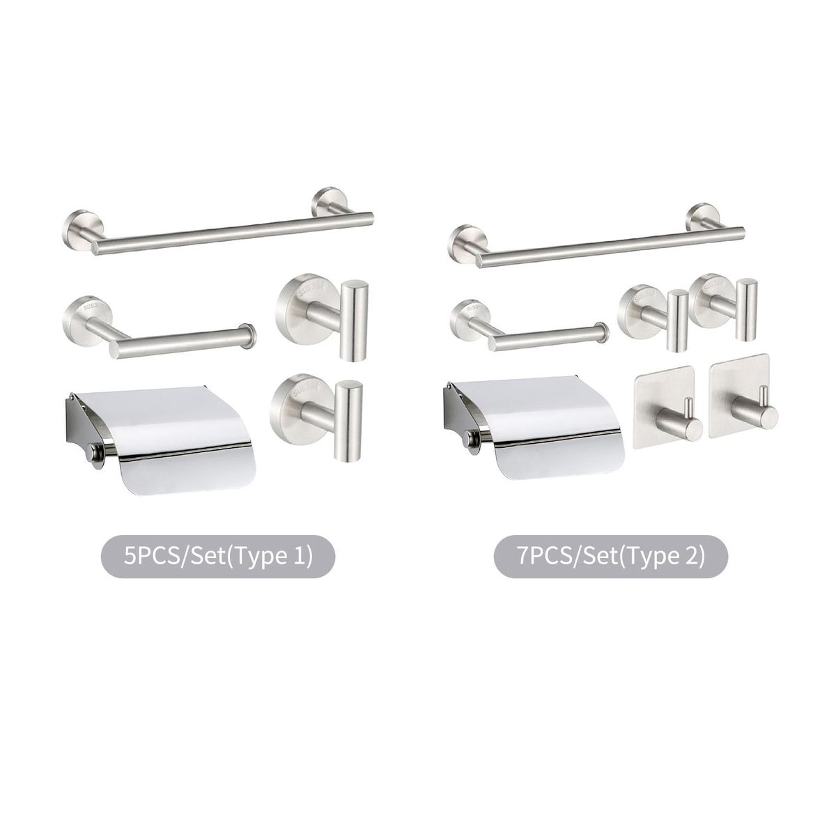7PCS Bathroom Hardware Set Towel Bar Toilet Paper Holder 4 Hooks Stainless Steel Wall Mounted Drilling Towel Holder Toilet Paper Rack with Cover Hanging Hooks