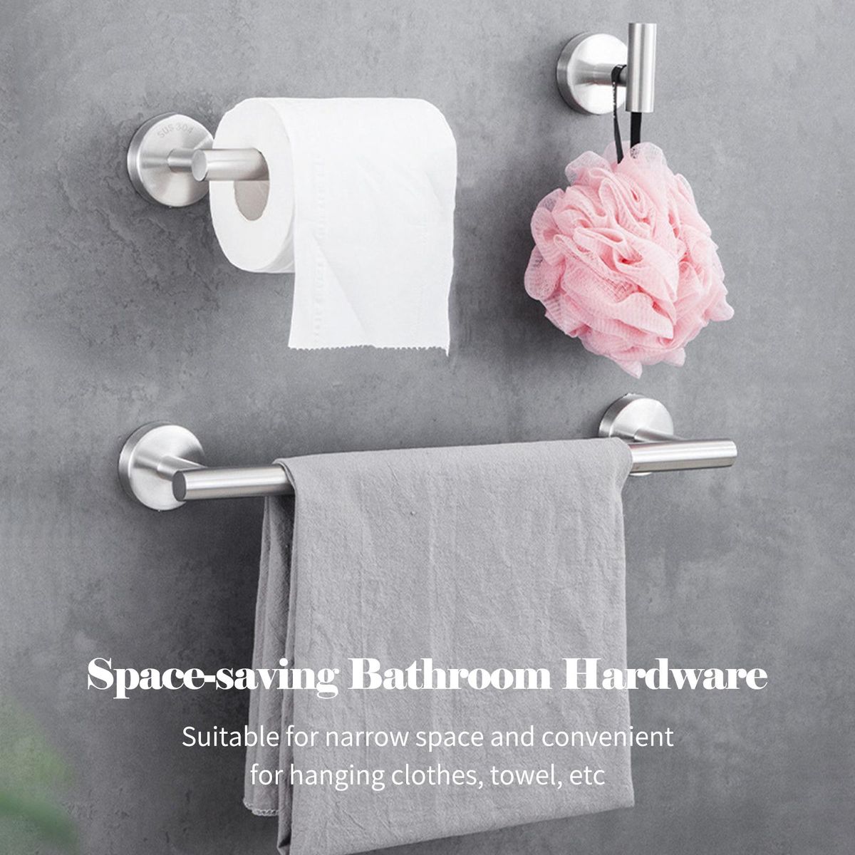 7PCS Bathroom Hardware Set Towel Bar Toilet Paper Holder 4 Hooks Stainless Steel Wall Mounted Drilling Towel Holder Toilet Paper Rack with Cover Hanging Hooks