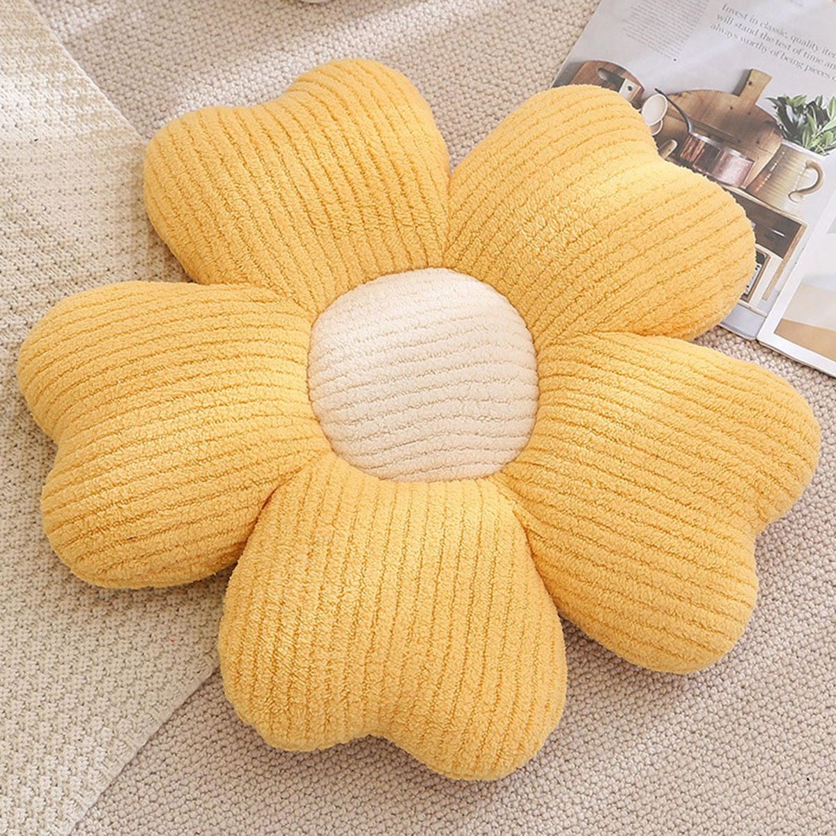 Seat Cushion Stuffed Flower Pillow Plush Sofa Cushion Yellow