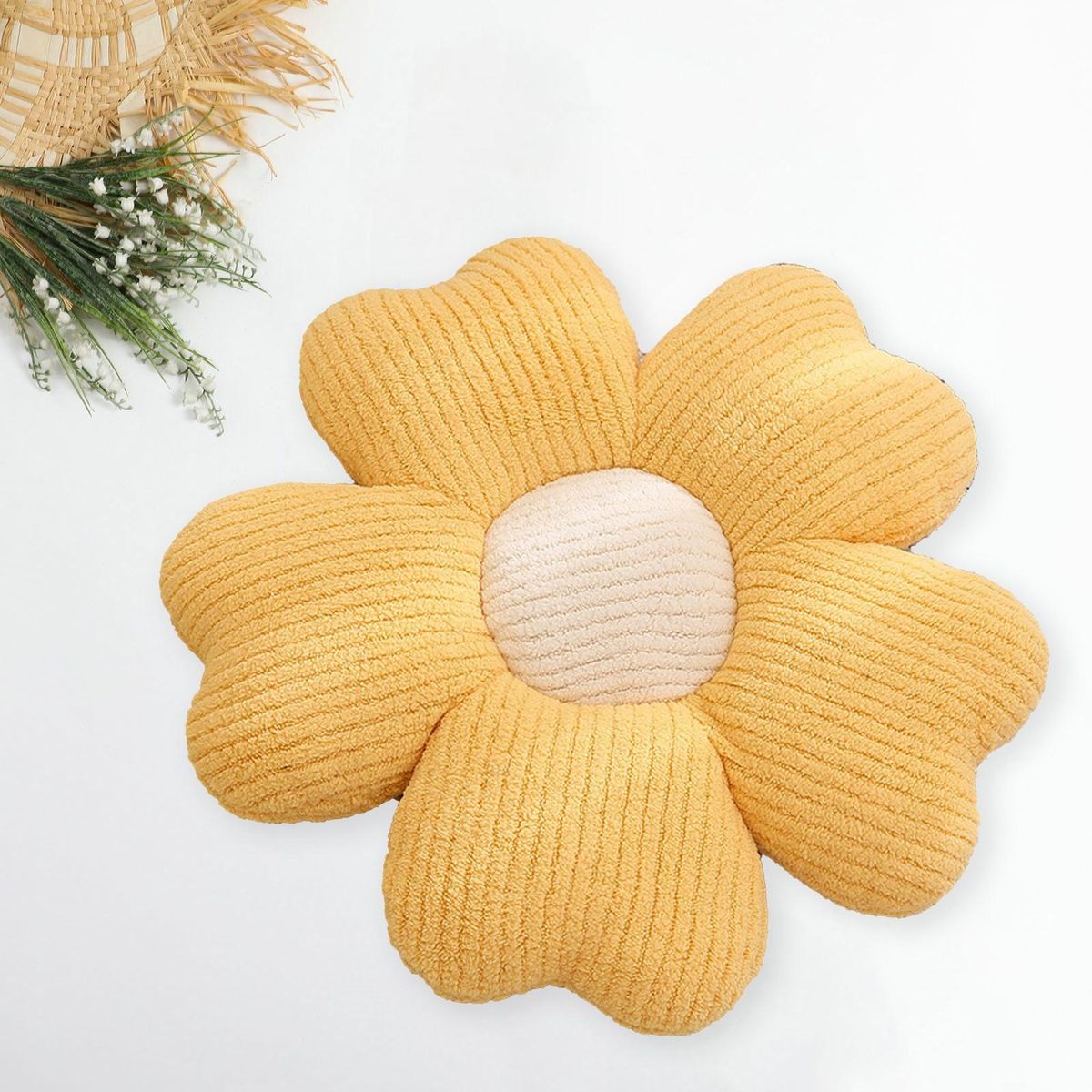 Seat Cushion Stuffed Flower Pillow Plush Sofa Cushion Yellow