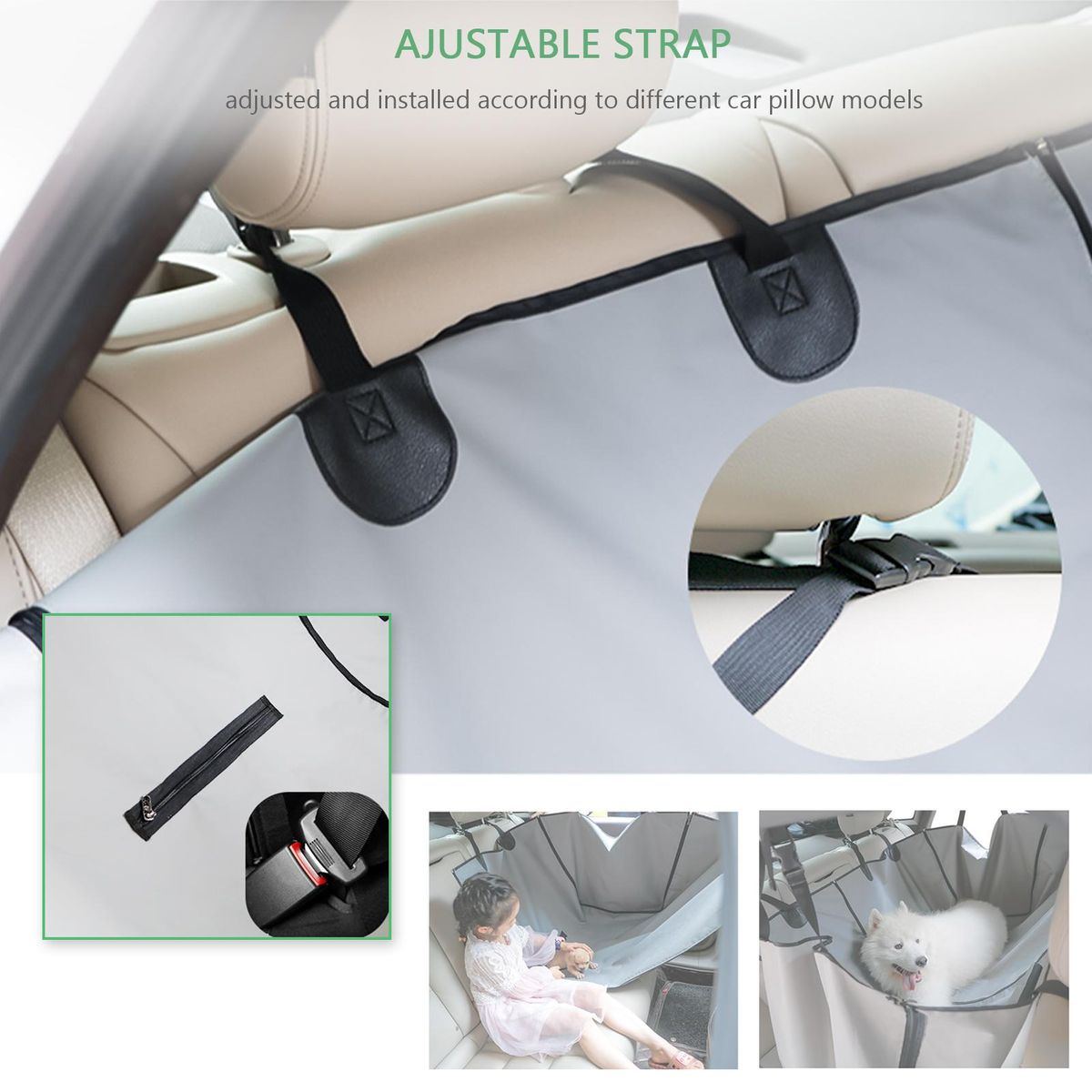 Pet Car Seat Cover Dog Protector Anti-seep Anti-scratch Waterproof Passenger Seat Cushion Foldable Zipper Backing Adjustable Strap for SUVs Trucks