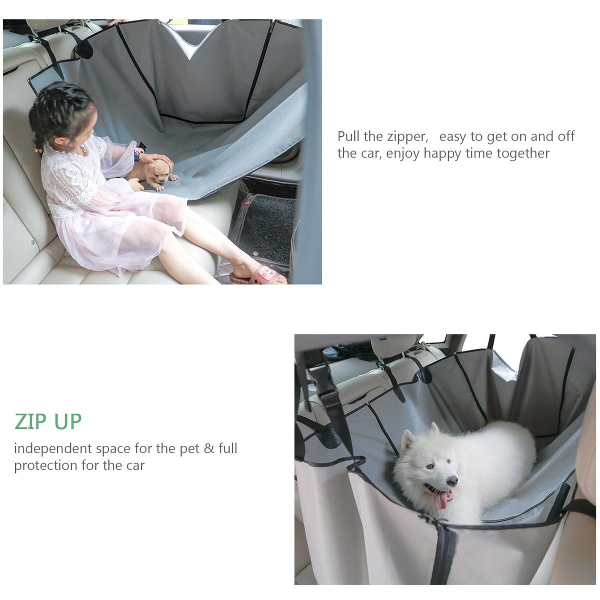 Pet Car Seat Cover Dog Protector Anti-seep Anti-scratch Waterproof Passenger Seat Cushion Foldable Zipper Backing Adjustable Strap for SUVs Trucks