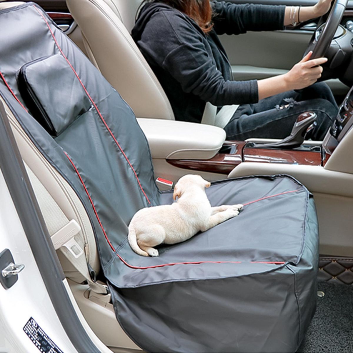 Pet Car Seat Cover Dog Protector Anti-seep Anti-scratch Waterproof Passenger Seat Cushion Foldable Zipper Backing Adjustable Strap for SUVs Trucks